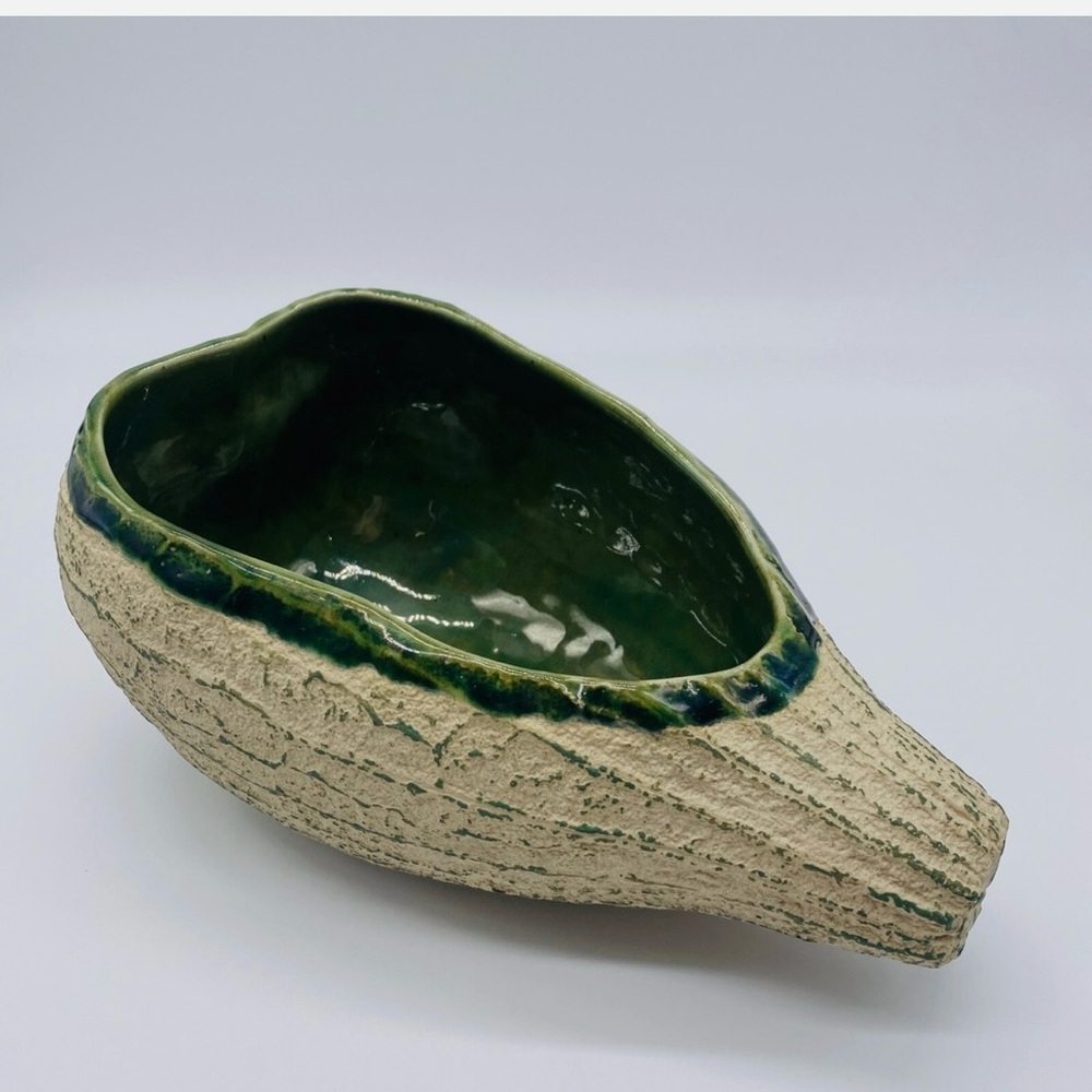 White Winter Gourd Green Glazed Ceramic Pottery Bowl Planter Fall Decor 9” - Picture 4 of 9
